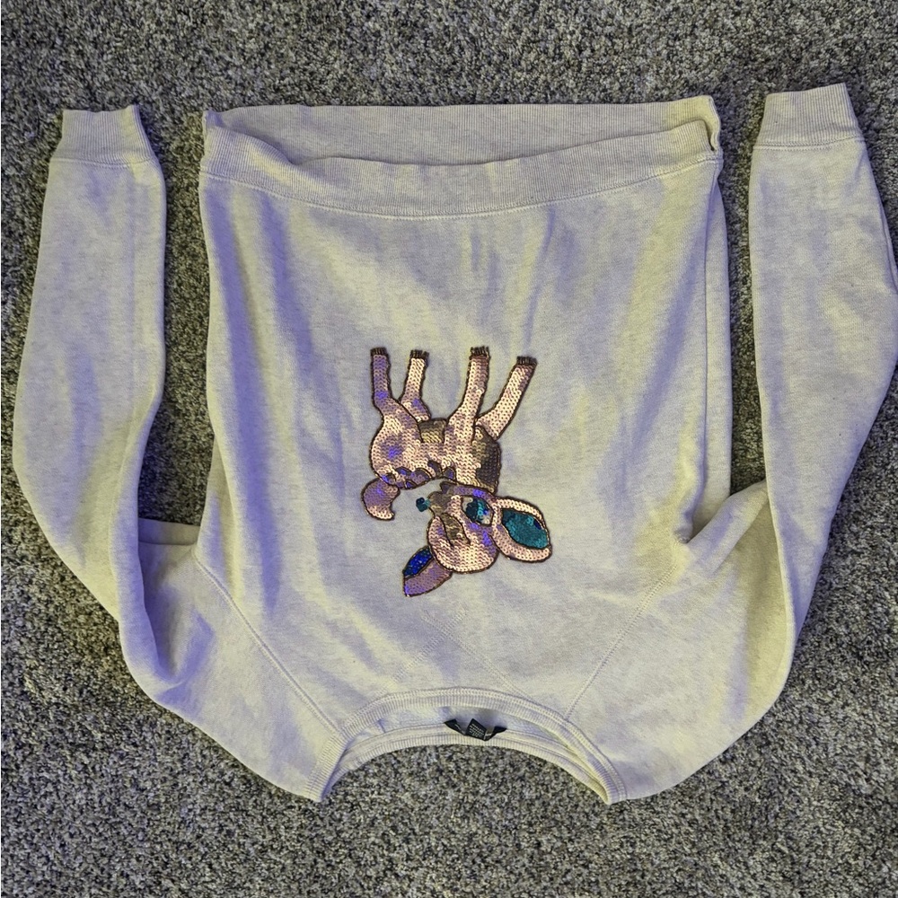 American Eagle Outfitters Light Gray Crewneck Sweater with Sequin Deer Detail